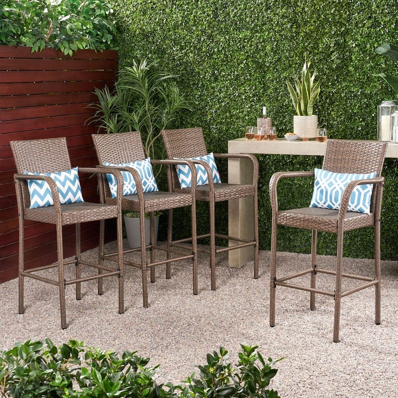 Delfina Outdoor Wicker Barstool (Set of 4) by Christopher Knight Home - 24.80"L x 24.35"W x 46.50"H