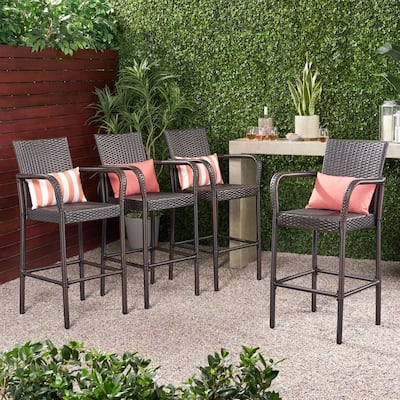 Delfina Outdoor Wicker Barstool (Set of 4) by Christopher Knight Home - 24.80"L x 24.35"W x 46.50"H