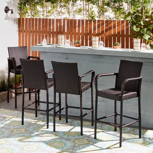 Delfina Outdoor Wicker Barstool (Set of 4) by Christopher Knight Home