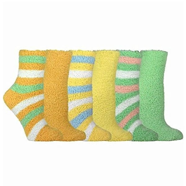 Womens Cozy Crew Socks Green/ Yellow/ Orange Rugby Stripe Socks (Pack