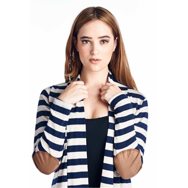 striped cardigan with elbow patches