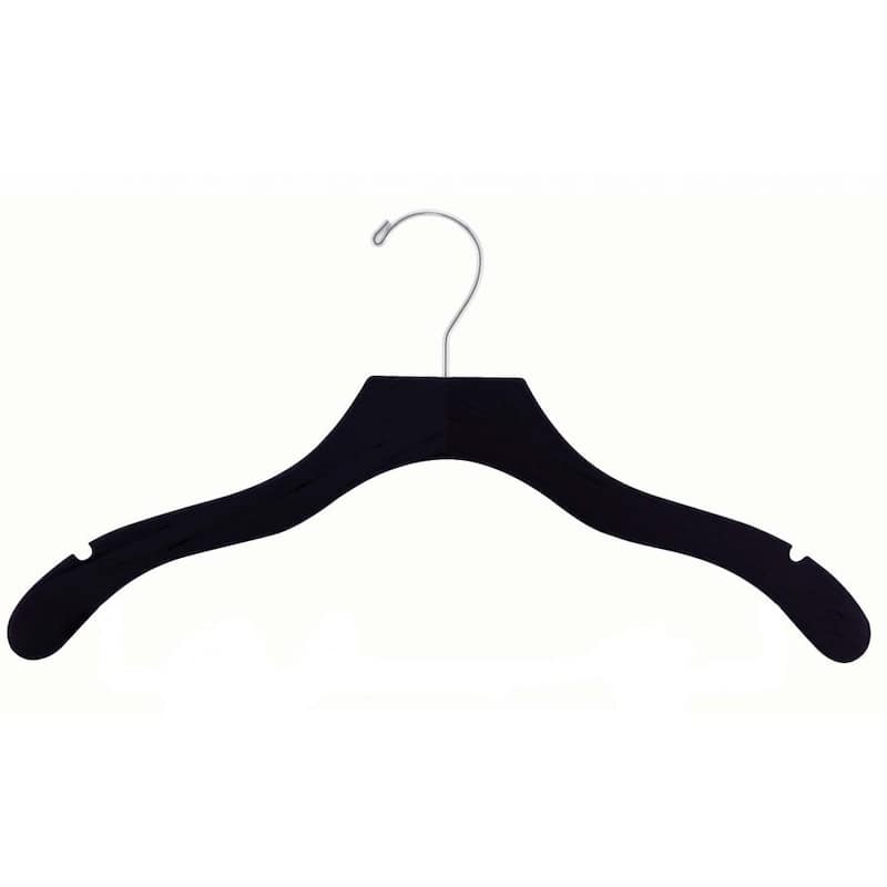 Black Wavy Top Hanger with Notches, Box of 50 Flat Hangers with Notches and Chrome Swivel Hook