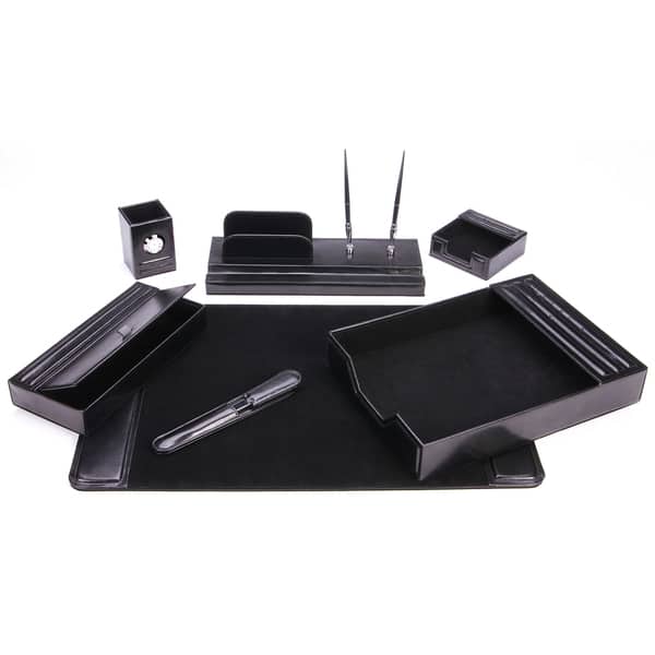 Shop 7 Piece Black Leather Desk Set Overstock 10568423