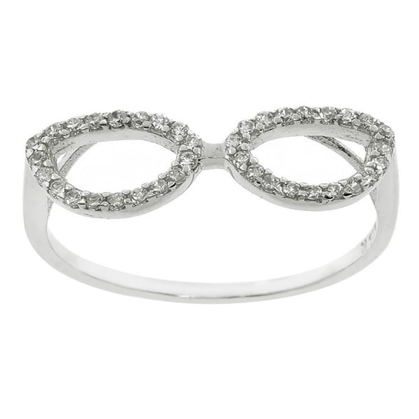 Eternally Haute Sterling Silver Pave Cubic Zirconia Geek Chic Glasses Ring