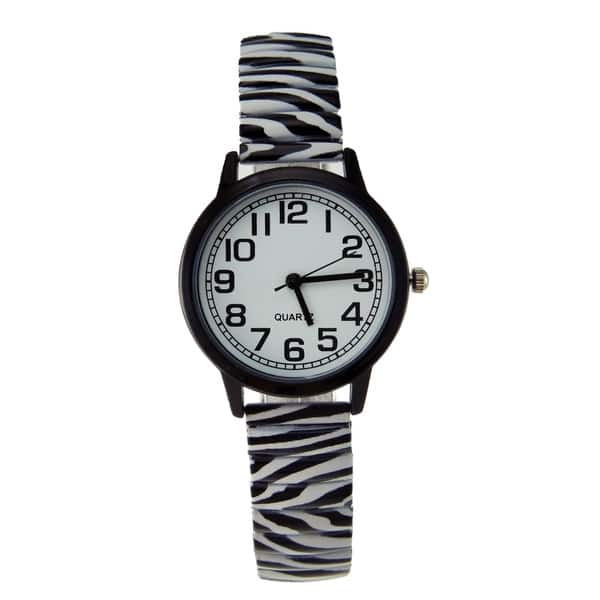 Shop Women's Stainless Steel Stretch Band Zebra Print Easy Reader Watch -  Overstock - 10568970