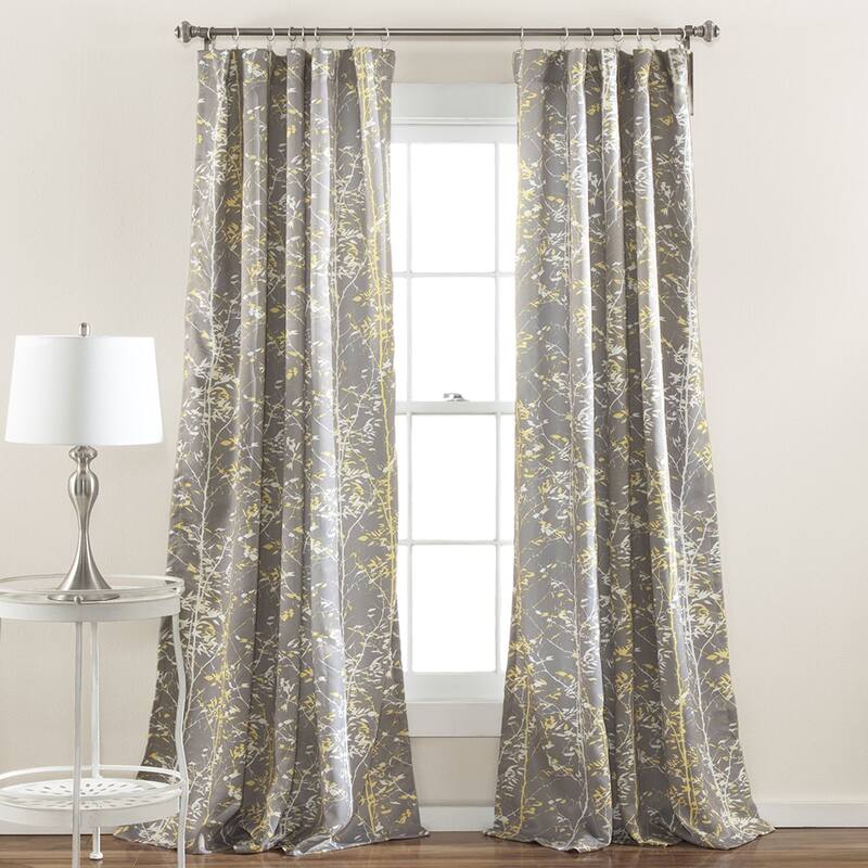 Lush Decor Forest Room Darkening Window Curtain Panel Pair - 84 Inches - Grey/Yellow