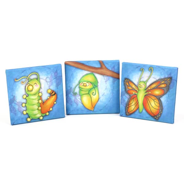 slide 2 of 4, Growing Kids Caterpillar to Butterfly Canvas Wall Art - Triple Print Set