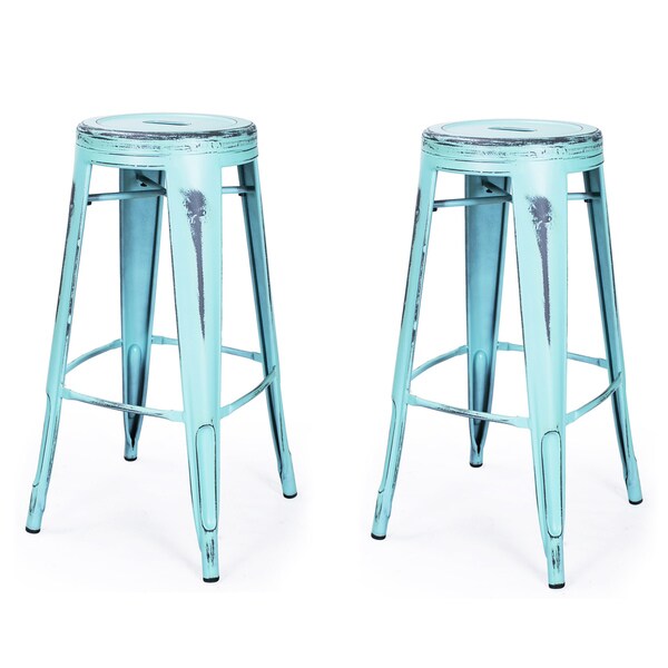 French Bistro Tolix Style Glossy Powder Coated Metal Bar Stools French Bistro Tolix Style Glossy Powder Coated Metal Bar Stools With Modhaus Living Pen Set