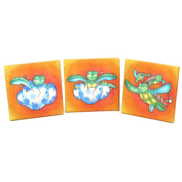 slide 2 of 5, Growing Kids 'Sea Turtle Journey' Canvas Wall Art Triple Print Set - Orange