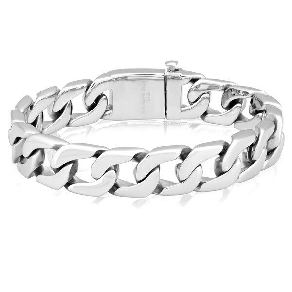 White Stainless Steel bracelet Men's chain 8.5 in Polished Large Link