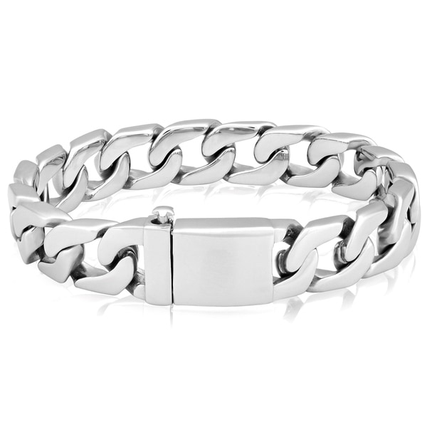 White Stainless Steel bracelet Men's chain 8.5 in Polished Large Link