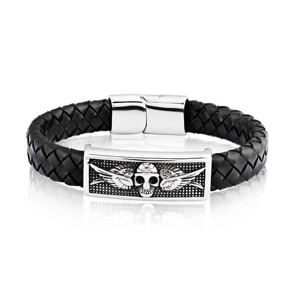 leather bracelet with metal plate