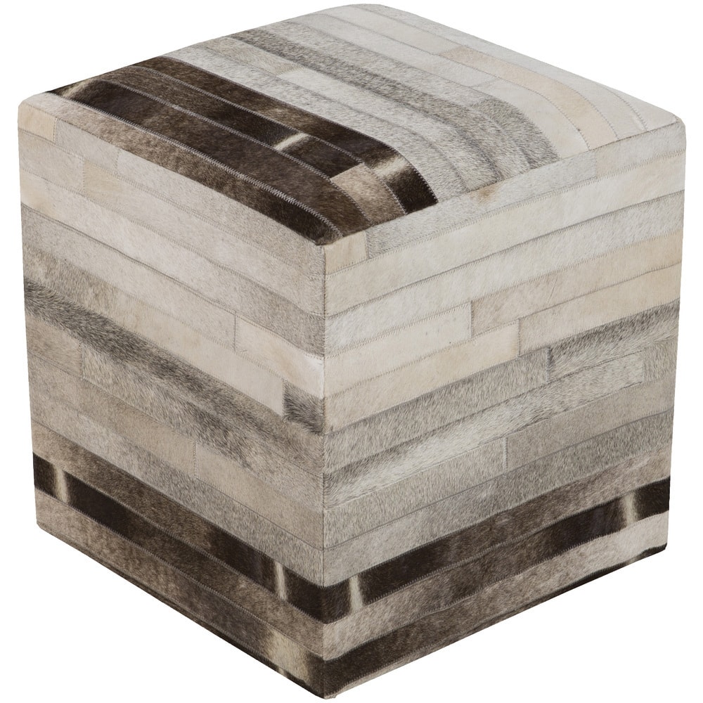Striped Suez Square Hair On Hide Pouf