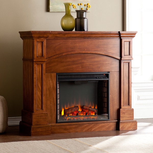 Upton Home Hawkins Oak Saddle Corner Convertible Electric Fireplace