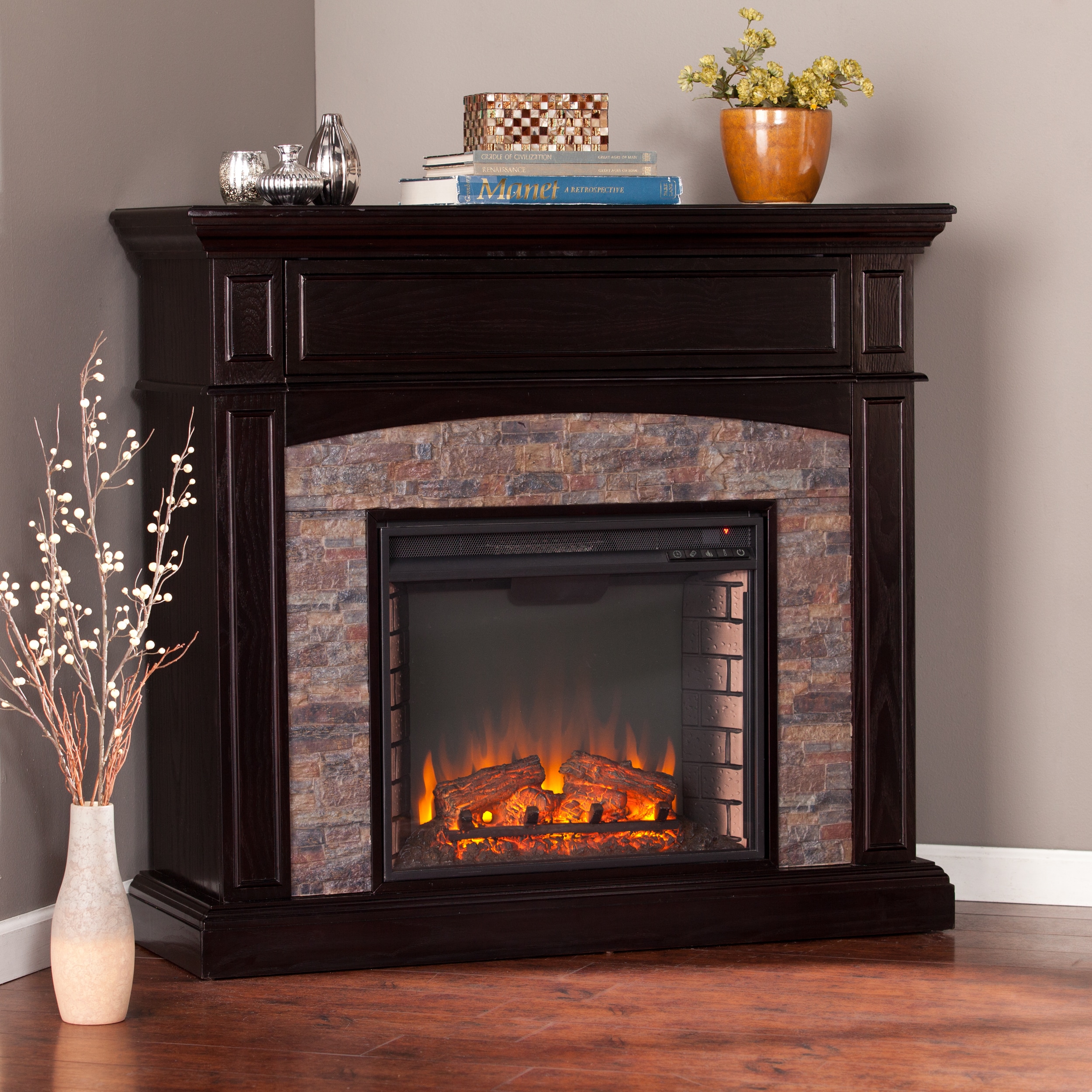 Shop Harper Blvd Fowler Ebony Faux Stone Corner Electric Media