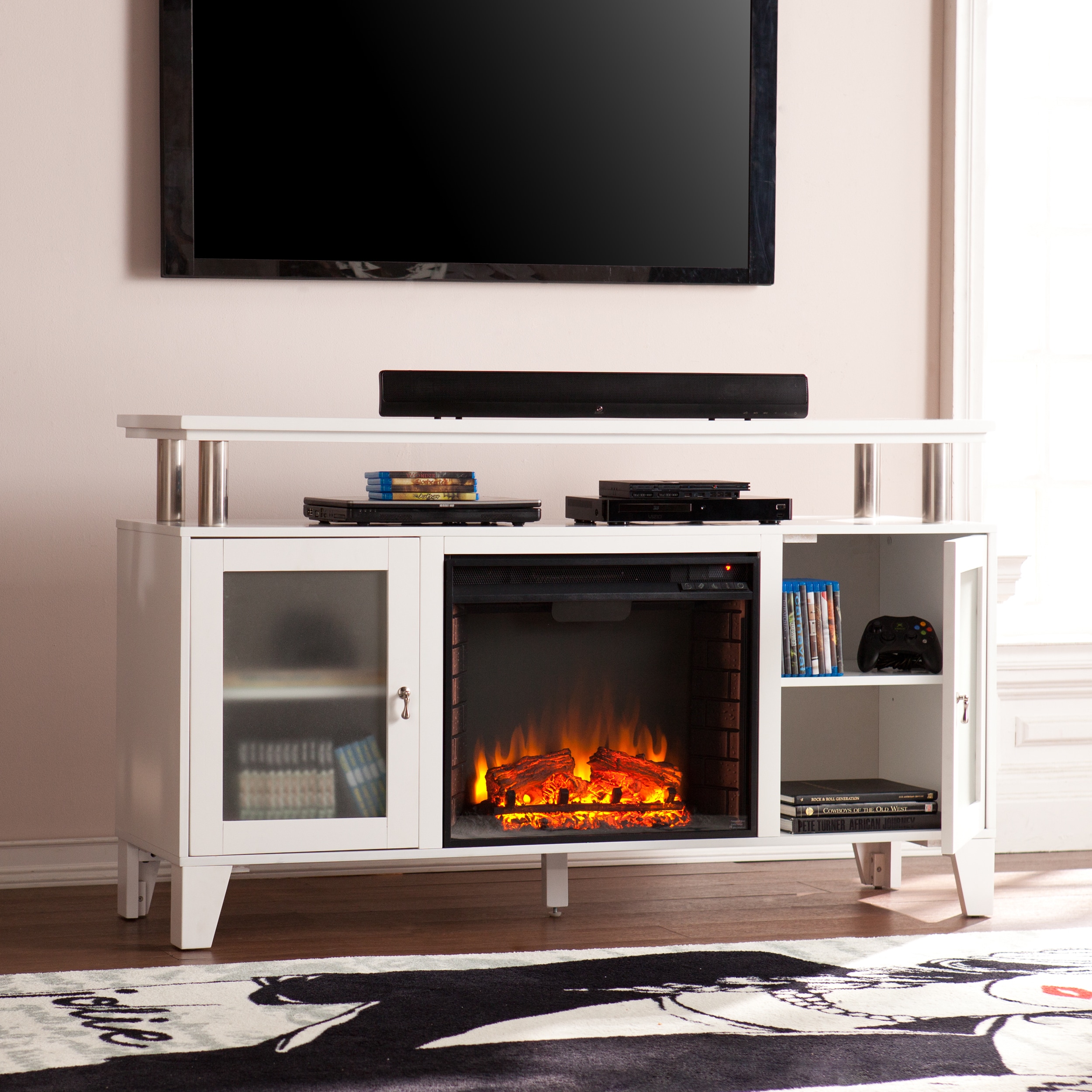 Shop Porch Den Hempstead 60 Inch White Media Electric Fireplace