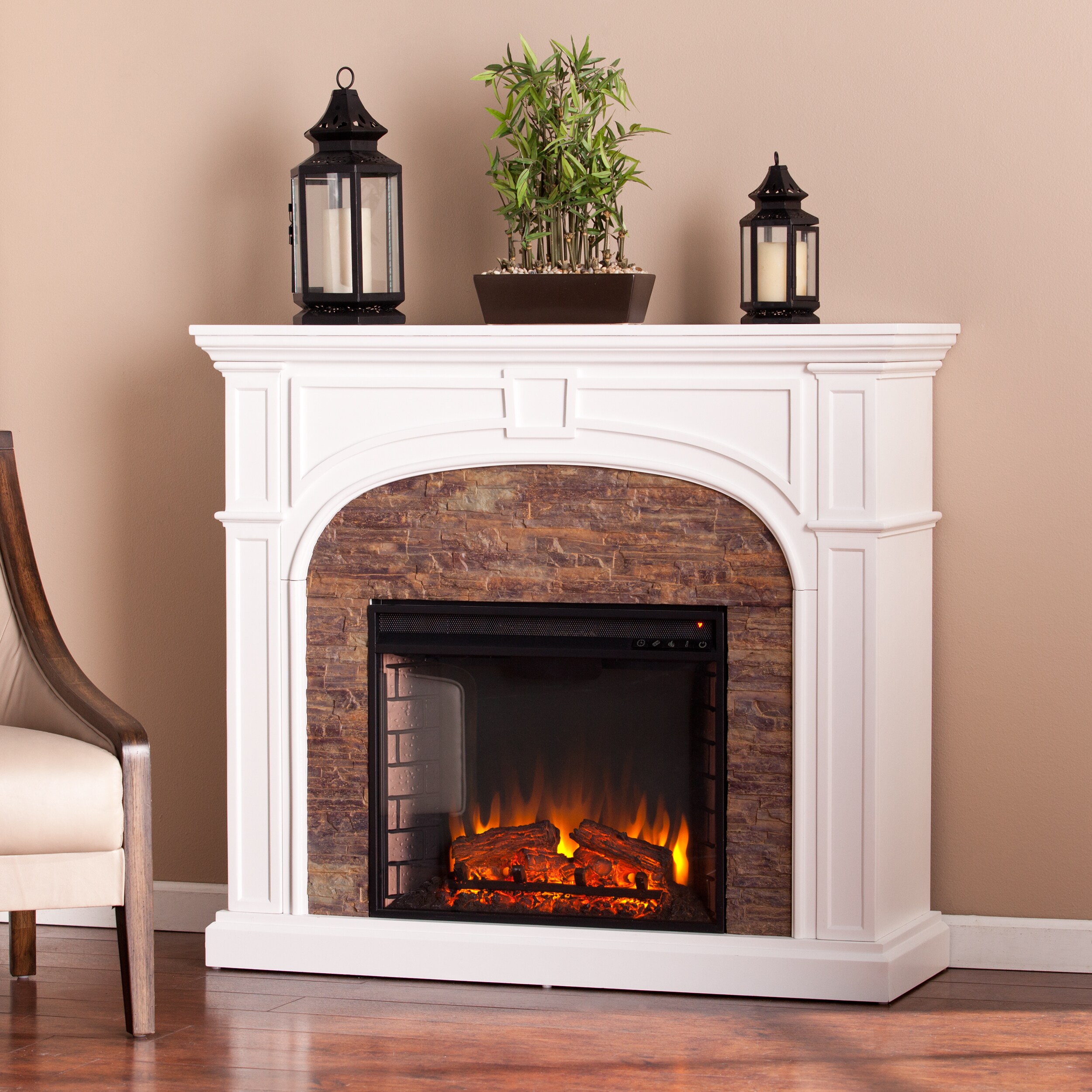 Shop Kelley White Stacked Stone Effect Electric Fireplace On