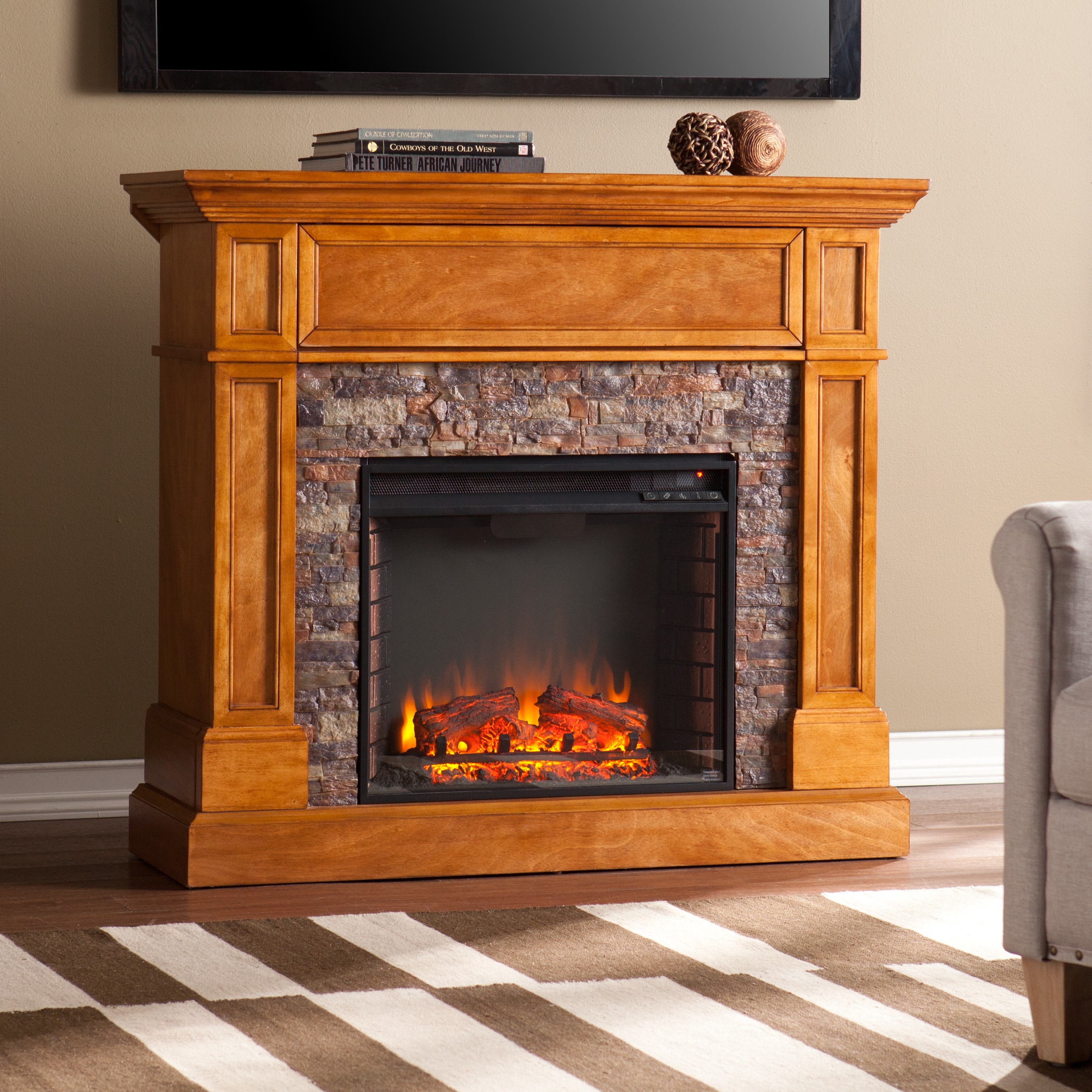 Shop Harper Blvd Moyer Stone Look Convertible Electric Media Fireplace ...