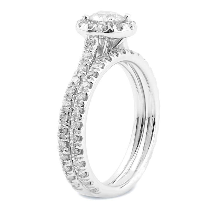 Auriya 14k Gold 1ctw Round Halo Diamond Engagement Ring Set