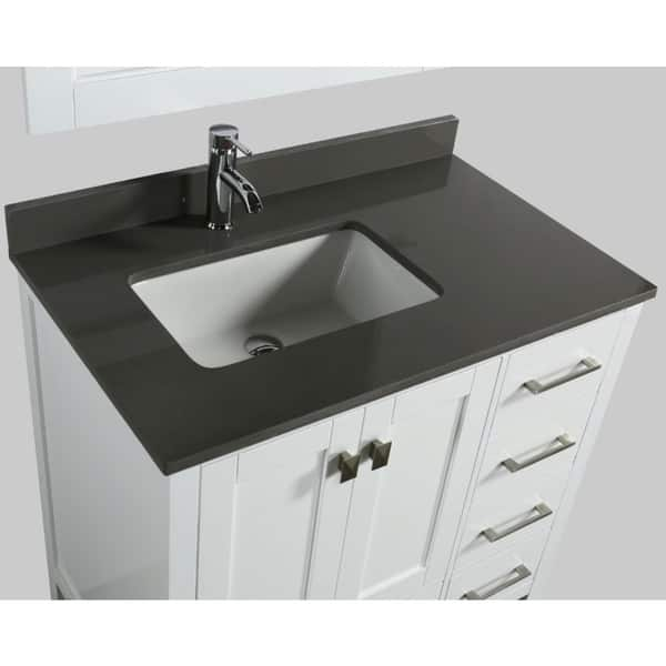 Shop London 36 Vanity In White With Gray Quartz Vanity Top And Mirror Overstock 10570826