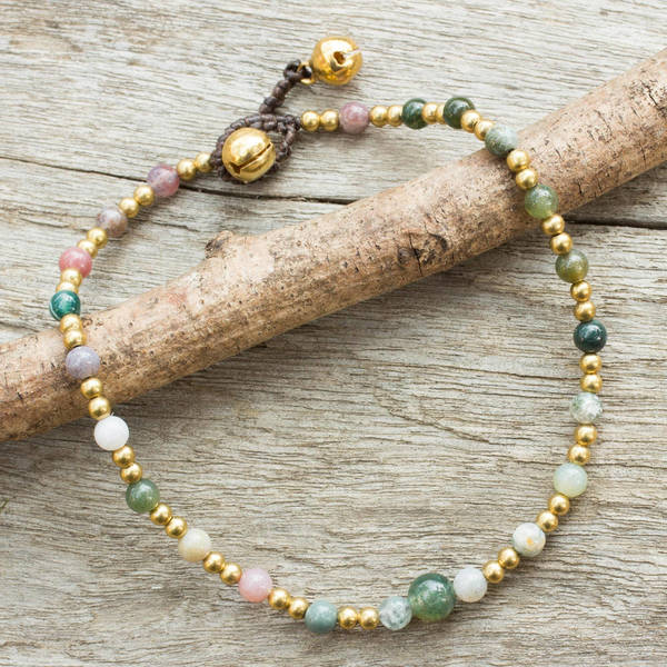 Handmade Brass 'Cheerful Walk' Agate Anklet (Thailand)