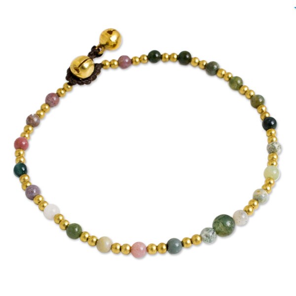 Handmade Brass 'Cheerful Walk' Agate Anklet (Thailand)