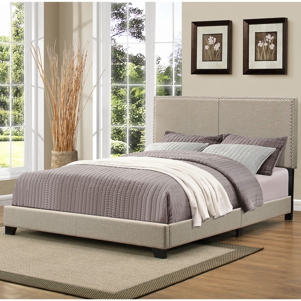 Shop Handy Living Christie Grey Upholstered Queen Bed with Nail Head ...