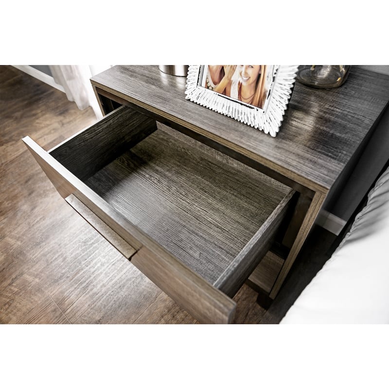 Fika Contemporary Grey Solid Wood 2-Drawer Nightstand by Furniture of America