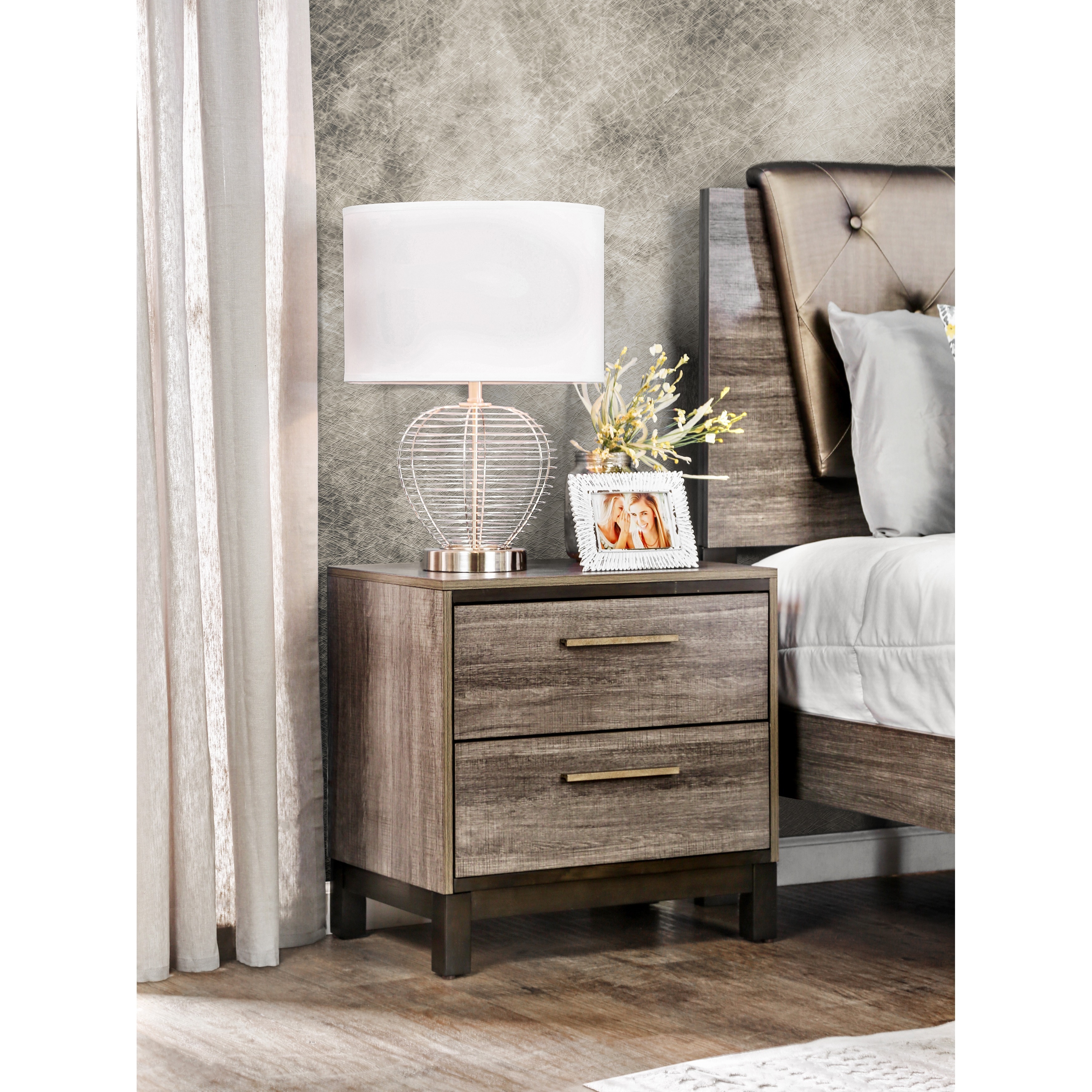 Furniture of America Fika Contemporary Grey Solid Wood Nightstand - Antique Grey - 2-Drawer