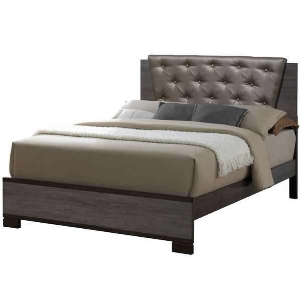 Furniture of America Fika Contemporary Grey Faux Leather Panel Bed
