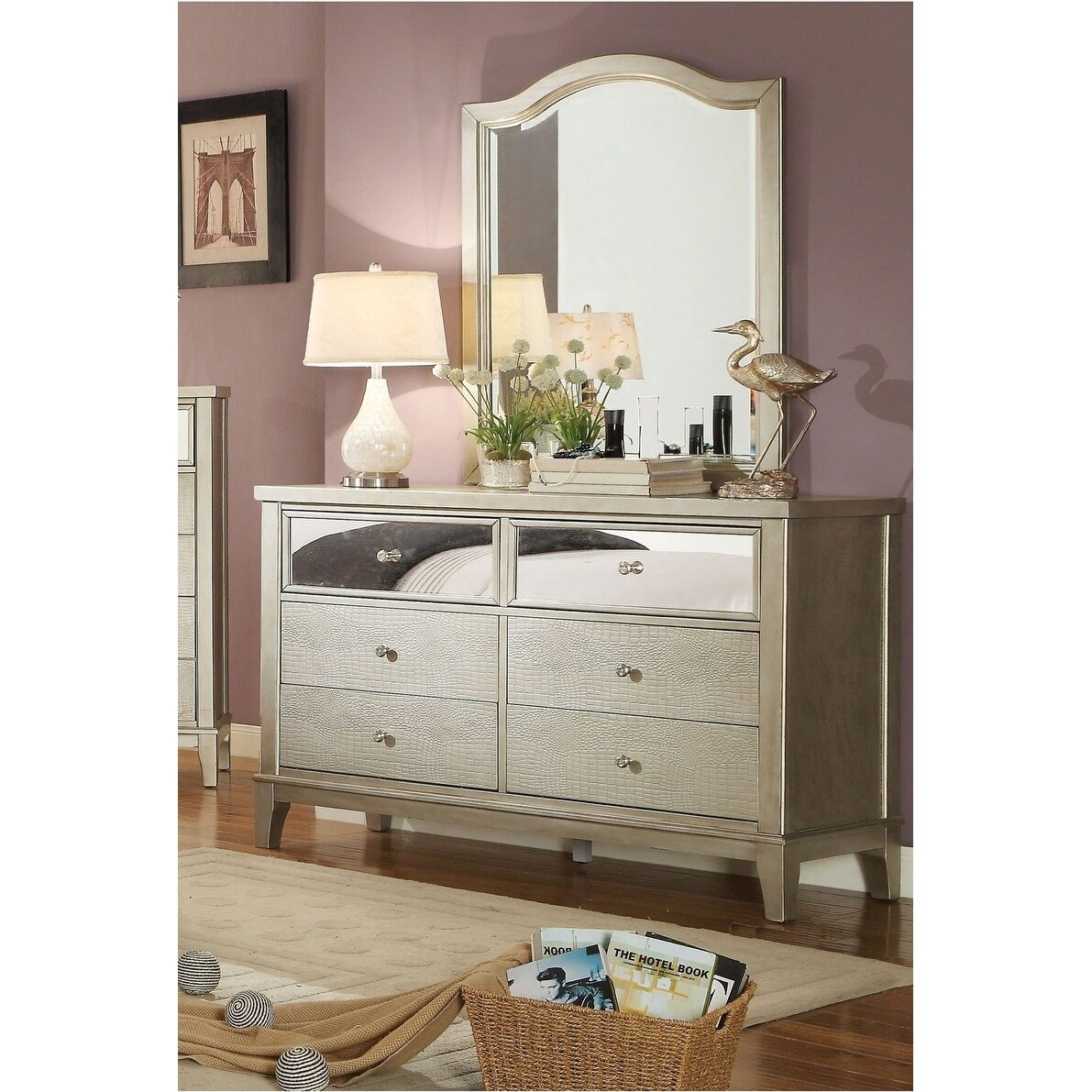 Shop Divenna Modern Crocodile Silver 2piece Dresser and Mirror Set by