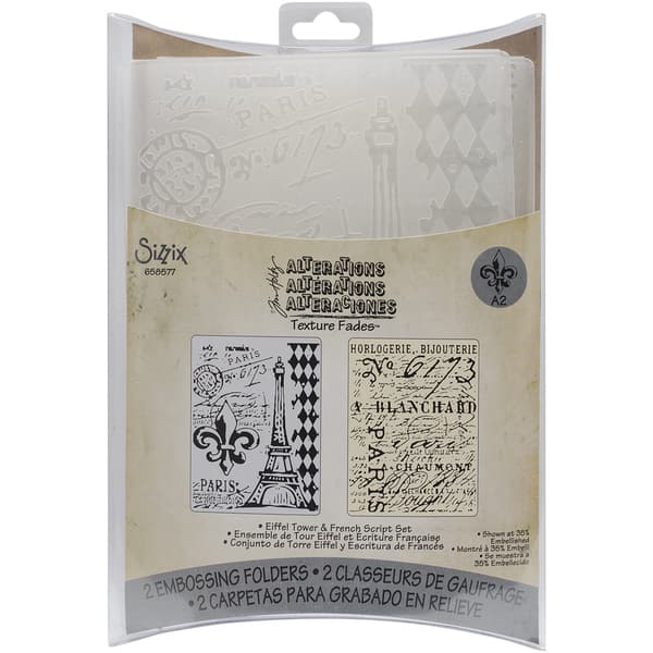 Sizzix Texture Fades A2 Embossing Folders 2/PkgEiffel Tower/French