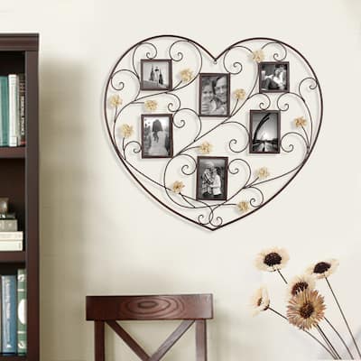Heart-Shape 6 Picture Frame Collage with Scroll and Burlap