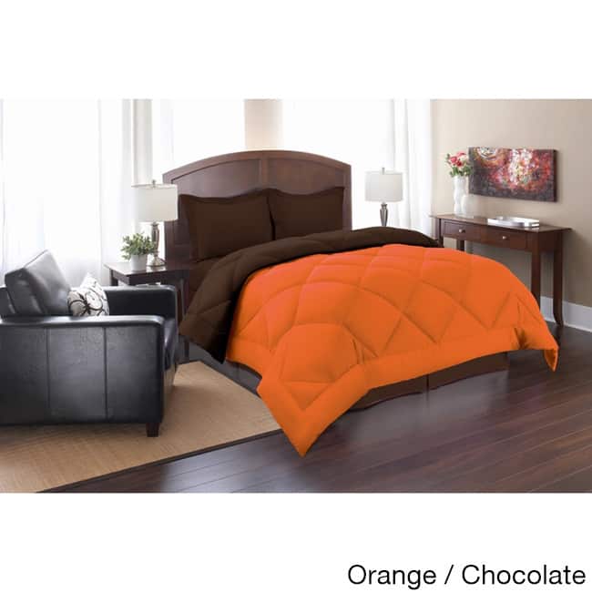 3 Piece All-season Down-Alternative Reversible Comforter Set - Twin - Twin Xl - Orange/Chocolate