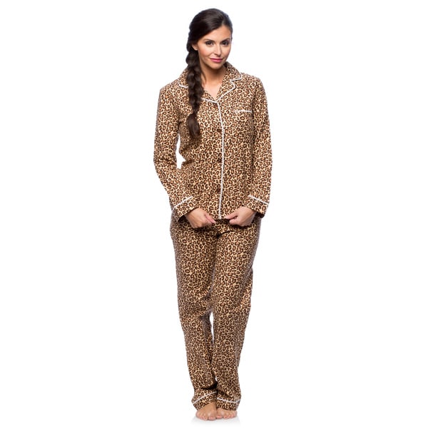 Shop White Mark Women's Slim-Fit Cheetah Print Flannel Pajama Set - On ...
