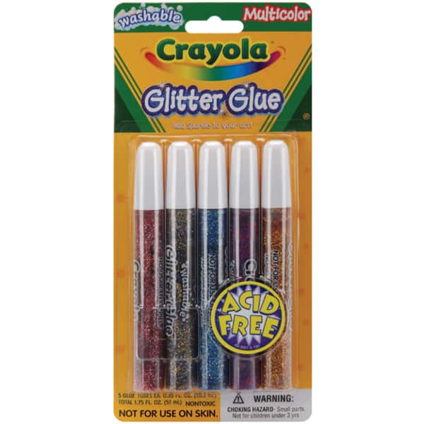 Crayola Washable Glitter Glue Pens 5/Pkg Bed