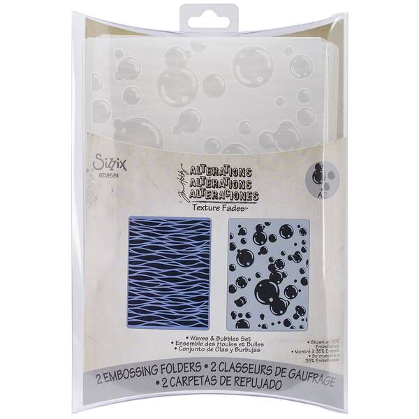 Sizzix Texture Fades A2 Embossing Folders 2/PkgWaves & Bubbles By Tim