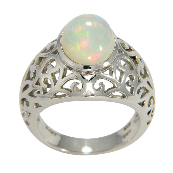 Shop Sterling Silver Opal Filigree Dome Ring - Free Shipping Today ...