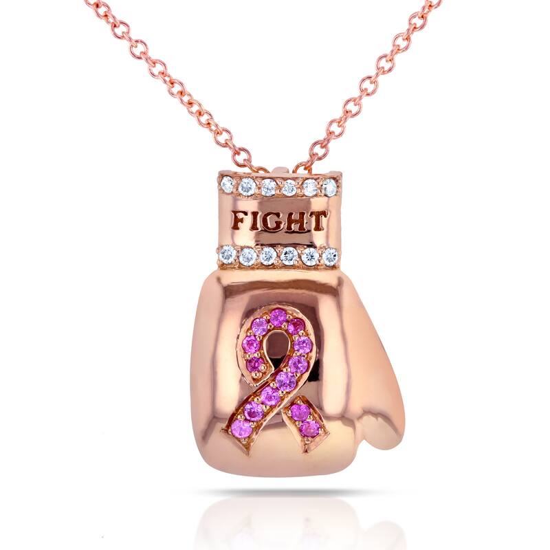 Annello by Kobelli 14k Rose Gold BCA Pink Sapphire and Diamond Accent 'Fight' Boxing Glove Necklace