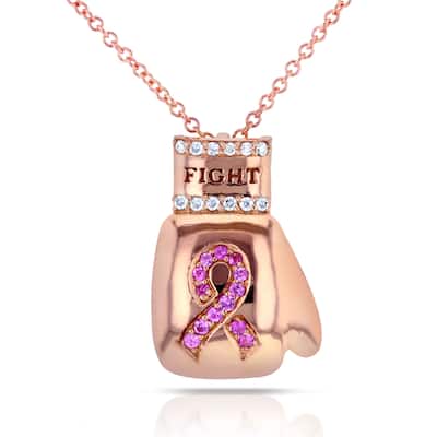 Annello by Kobelli 14k Rose Gold BCA Pink Sapphire and Diamond Accent 'Fight' Boxing Glove Necklace
