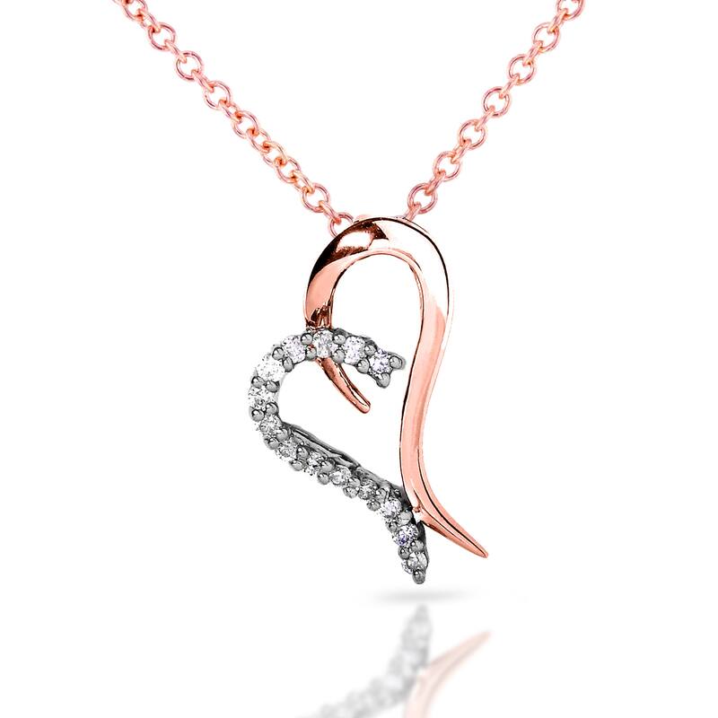 Annello by Kobelli 14k Two-tone Gold Breast Cancer Awareness 1/5ct TDW Diamond Heart Necklace