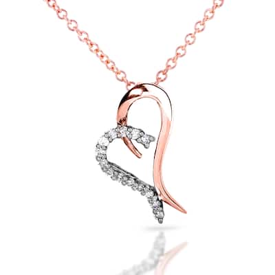 Annello by Kobelli 14k Two-tone Gold Breast Cancer Awareness 1/5ct TDW Diamond Heart Necklace