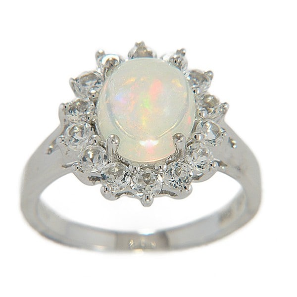 Sterling Silver Opal and White Topaz Ring