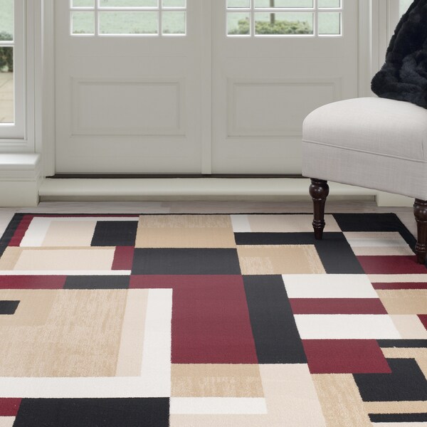 Windsor Home Modern Block Area Rug - Black & Red 4' x 6' - 4' x 6'