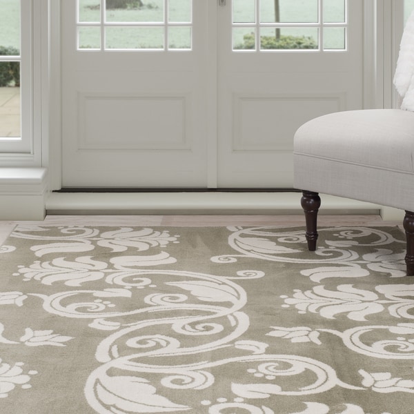 Windsor Home Floral Scroll Area Rug - Green & Ivory 4' x 6'
