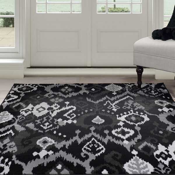 Windsor Home Ikat Area Rug - Black & Grey 4'x6' - 4' x 6'