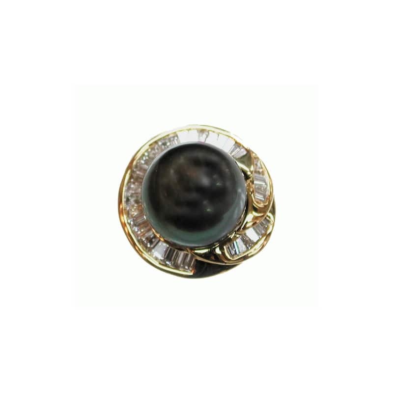Kabella Luxe Collection 18k Yellow Gold Tahitian Pearl and 1 1/5ct TDW Diamond Ring (G-H, SI1-SI2) (12-13 mm)