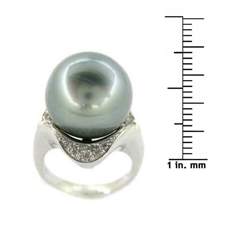 Kabella Luxe Platinum Tahitian Pearl and Diamond Collection Ring (14-15 mm)