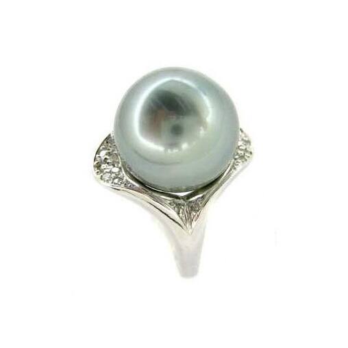 Kabella Luxe Platinum Tahitian Pearl and Diamond Collection Ring (14-15 mm)