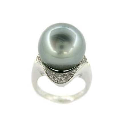 Kabella Luxe Platinum Tahitian Pearl and Diamond Collection Ring (14-15 mm)
